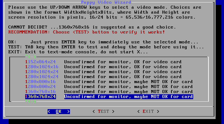 Screen resolution setup