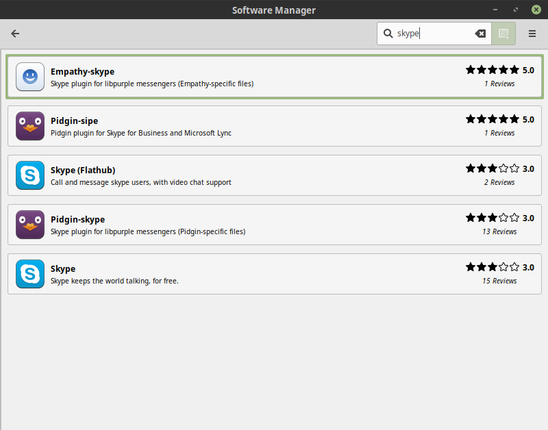 Skype in Software Manager