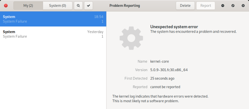 Kernel oops report