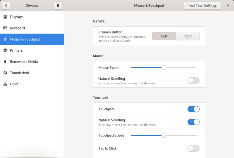 Settings menu