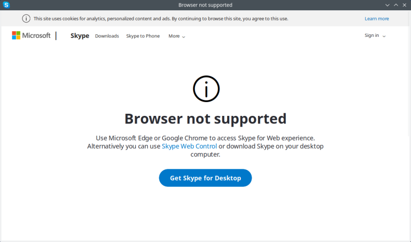 Skype web app not supported