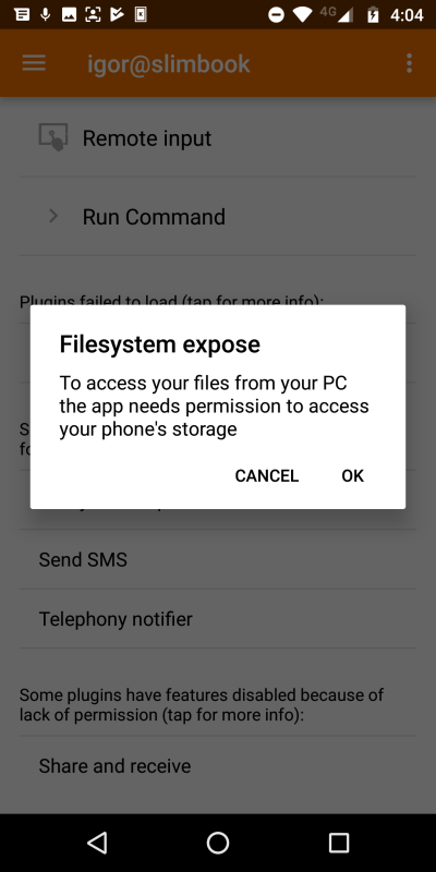 KDE Connect permissions