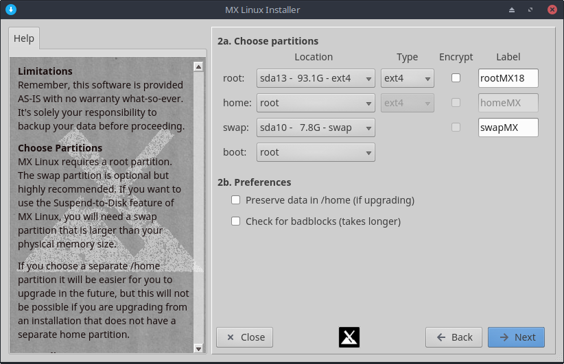Partitions, selected