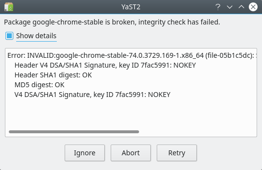 Chrome installation error