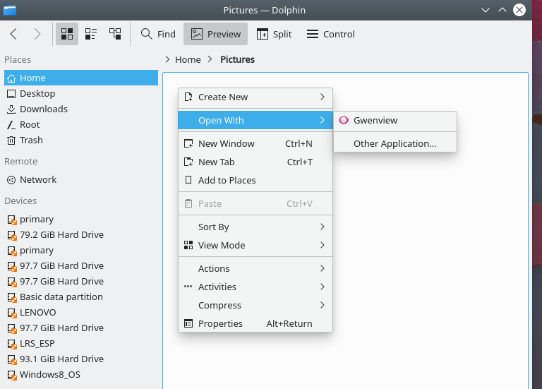 Open with, empty directory