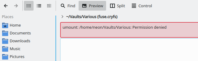 Vault unmount error