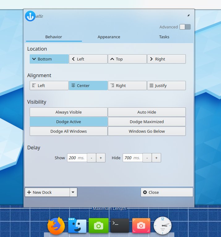 Latte, right click, settings