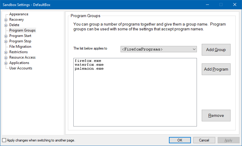 Program groups