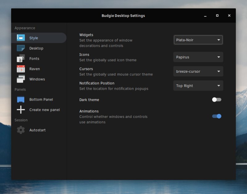 Desktop settings