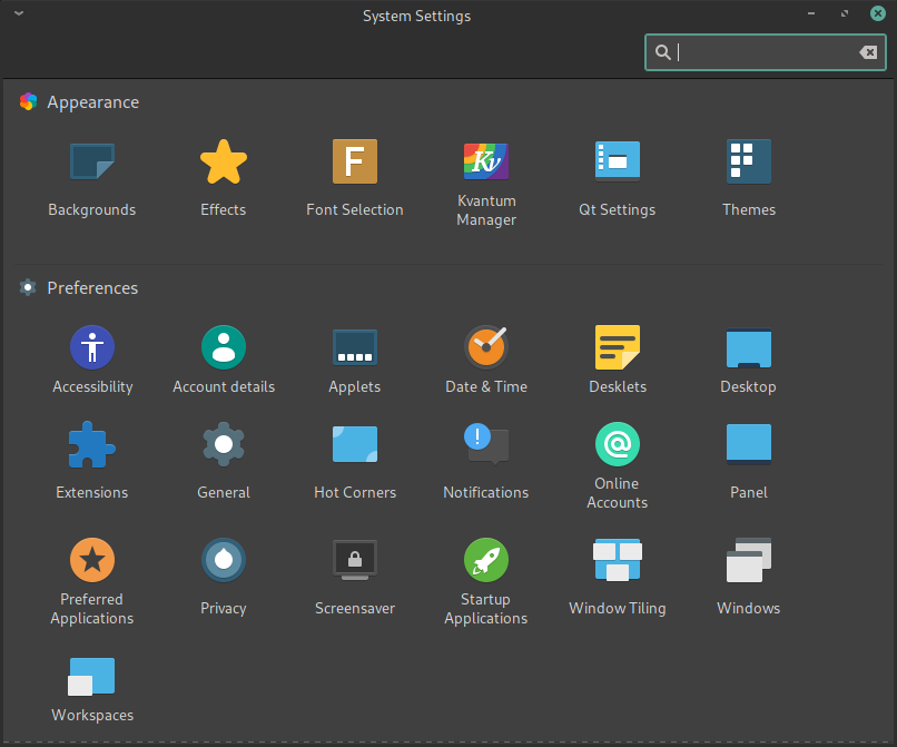 Settings, dark theme