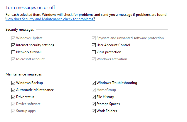 Security and maintenance notifications