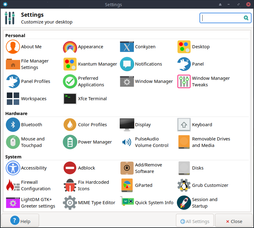 Settings, light theme