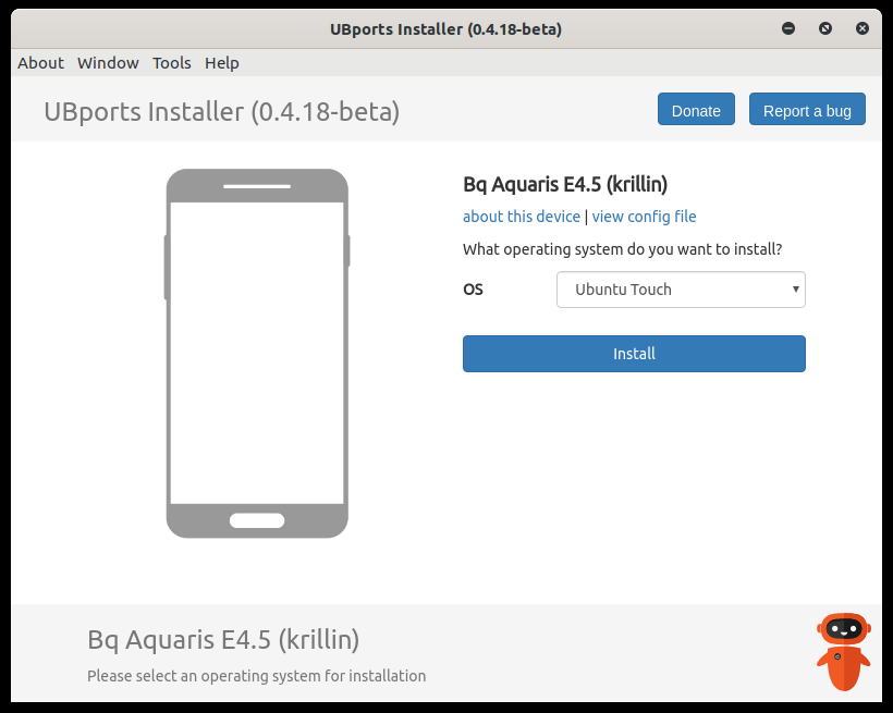 Selected image, ready to install
