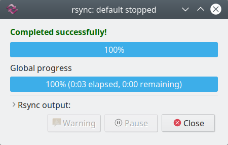 Grsync, sync done