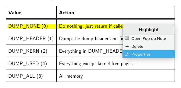 Highlighted text properties