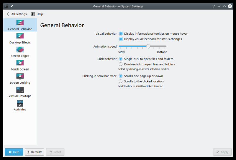 Workspace, mouse settings