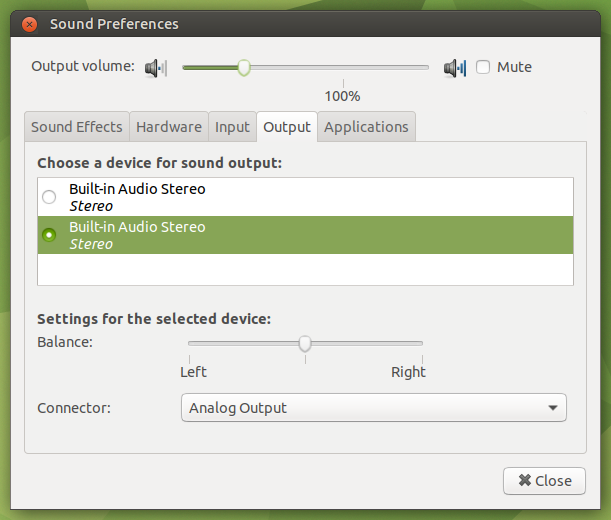 Sound switching between outputs works fine