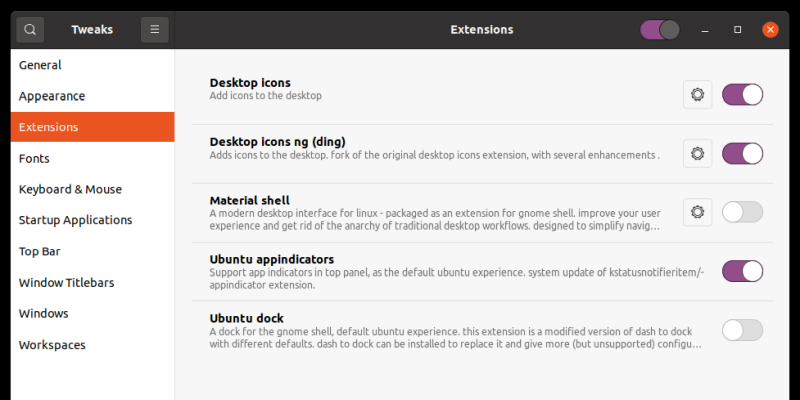 Extensions list