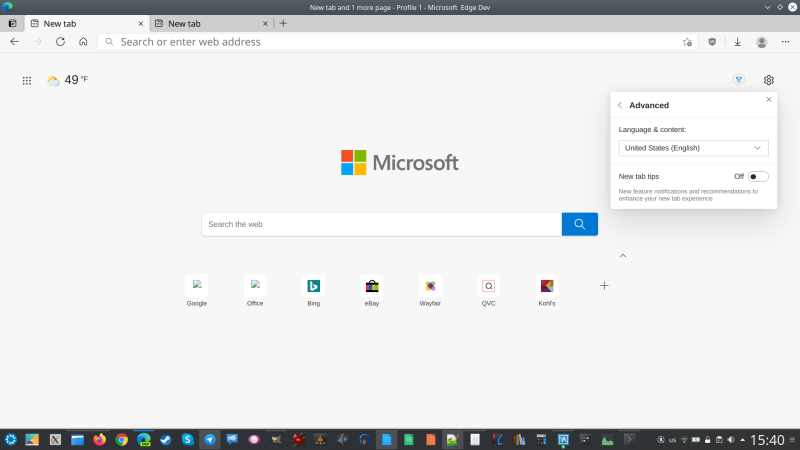 Content, language settings