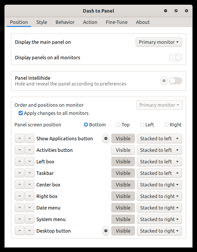 Dash to Panel settings