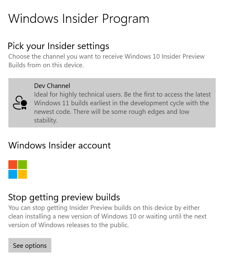 Insider, Dev channel