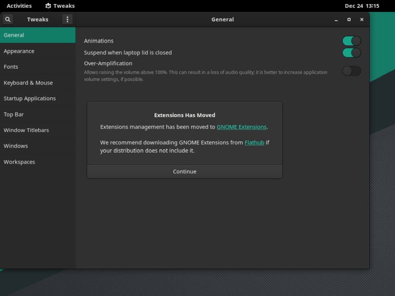 Tweaks, Extensions popup