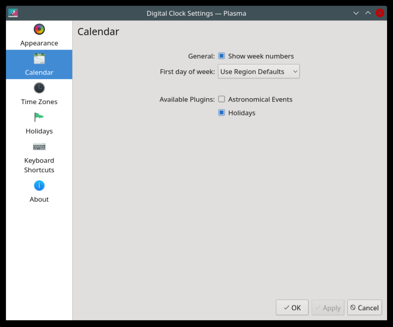 Calendar, work weeks
