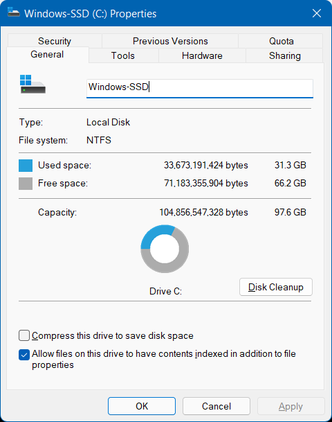 Properties, after dism