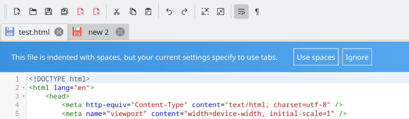 Spaces, tabs warning