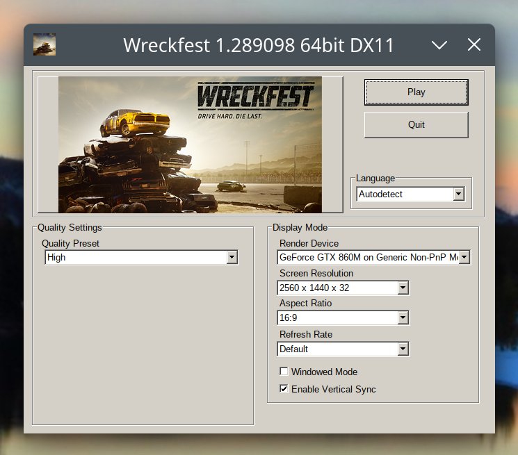 Wreckfest, start menu zoomed