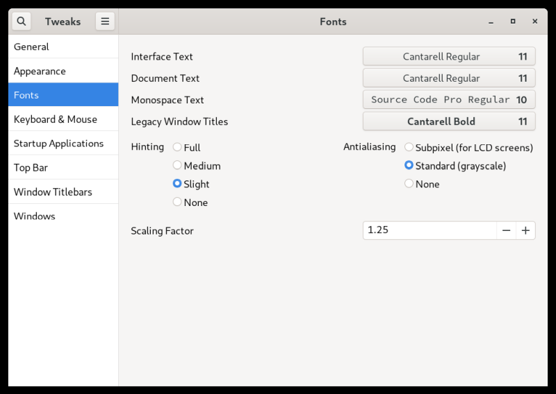 Tweaks, font scaling