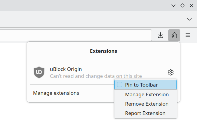 Firefox extensions button