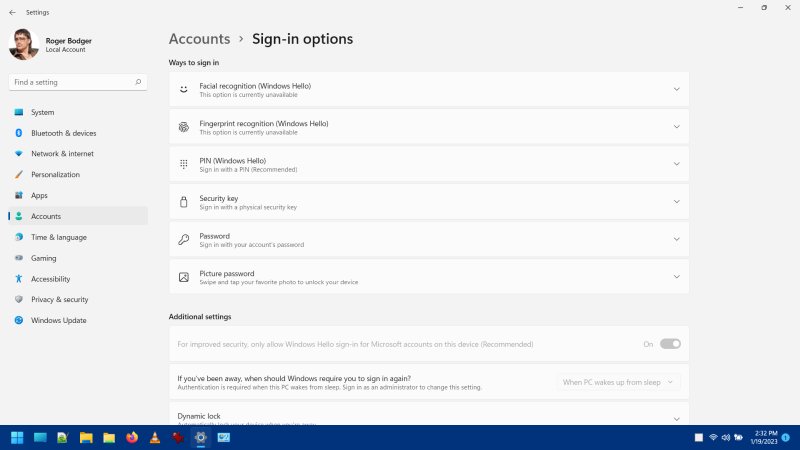 Sign-in options