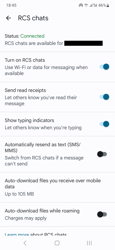 RCS was set to enabled