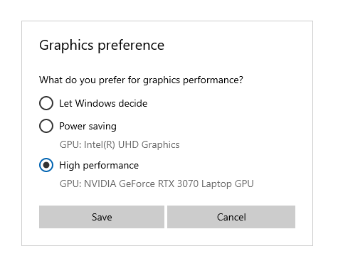 Windows, pin to specific graphics card