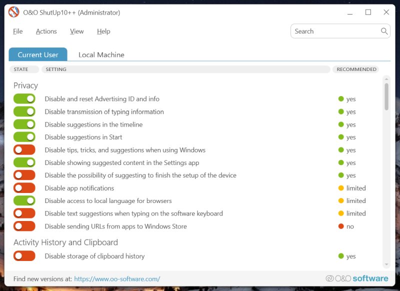Main view, current user