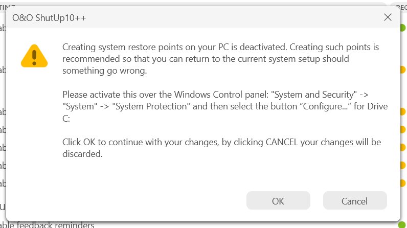 System restore warning