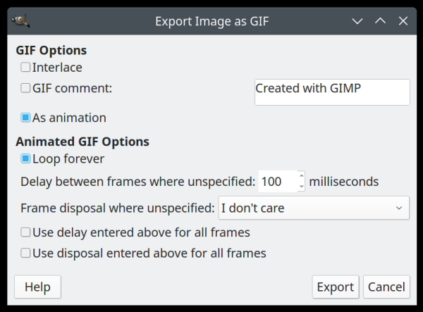 GIMP, export options