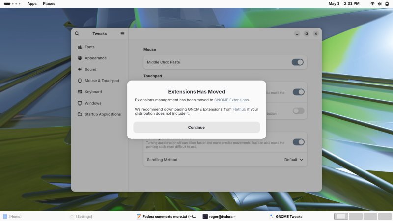 Extensions notification