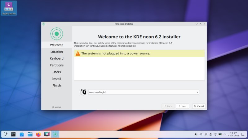 Calamares, power warning