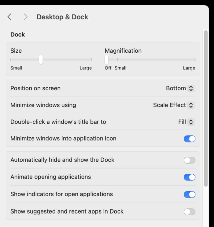 Dock behavior
