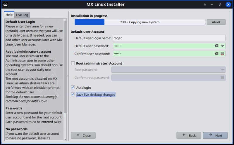 Installer, save session