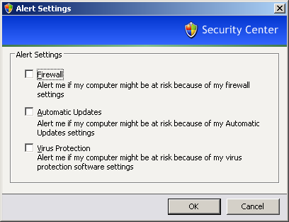 Security Center notifications off