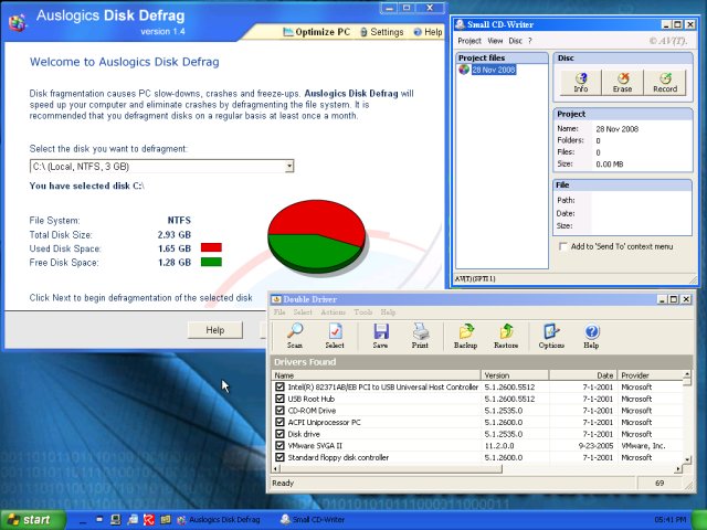 Auslogic defrag, driver backup