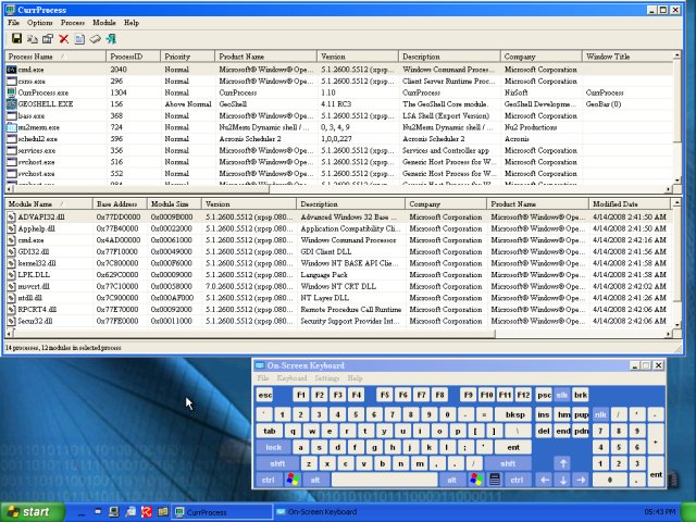 Processes, virtual keyboard