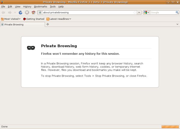 Private browsing running