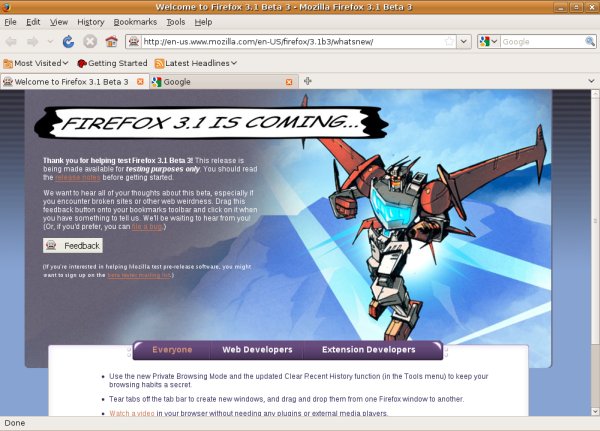 Firefox 3.1 beta