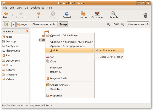 audio conversion audio-convert script right click