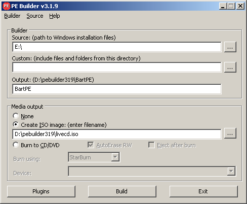 Bart's PE Builder main menu
