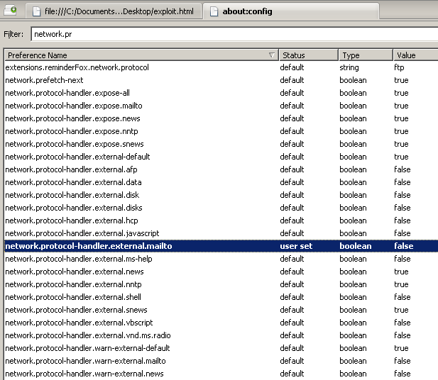 About:config disable mailto